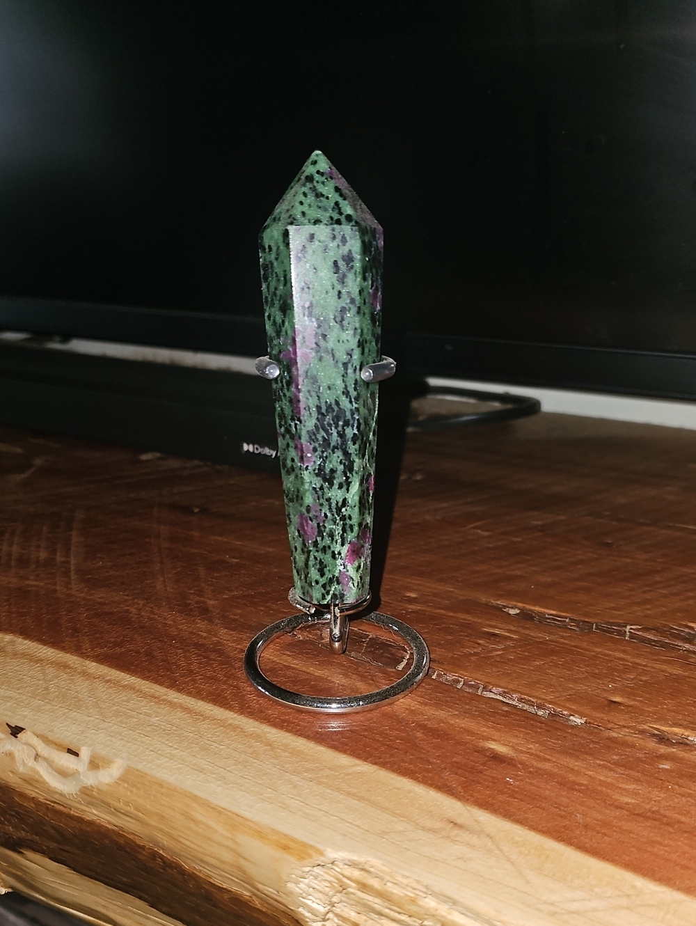 Ruby Zoisite Point Pendant — Green with Pink Speckles